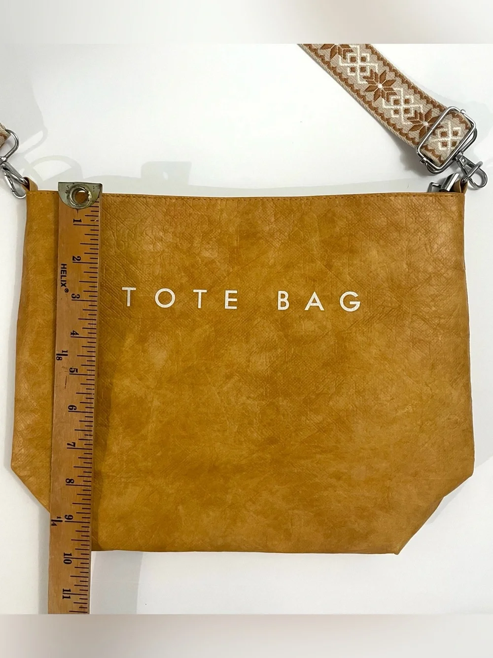 Mustard Yellow Crossbody Tote Bag Faux Leather Minimalist Geometric Guitar Strap